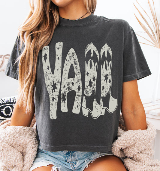 Boxy Crop Yall Western Cowboy Boots Shirt/ Country Music Concert Crop/ Comfort Colors / Adult Sizes