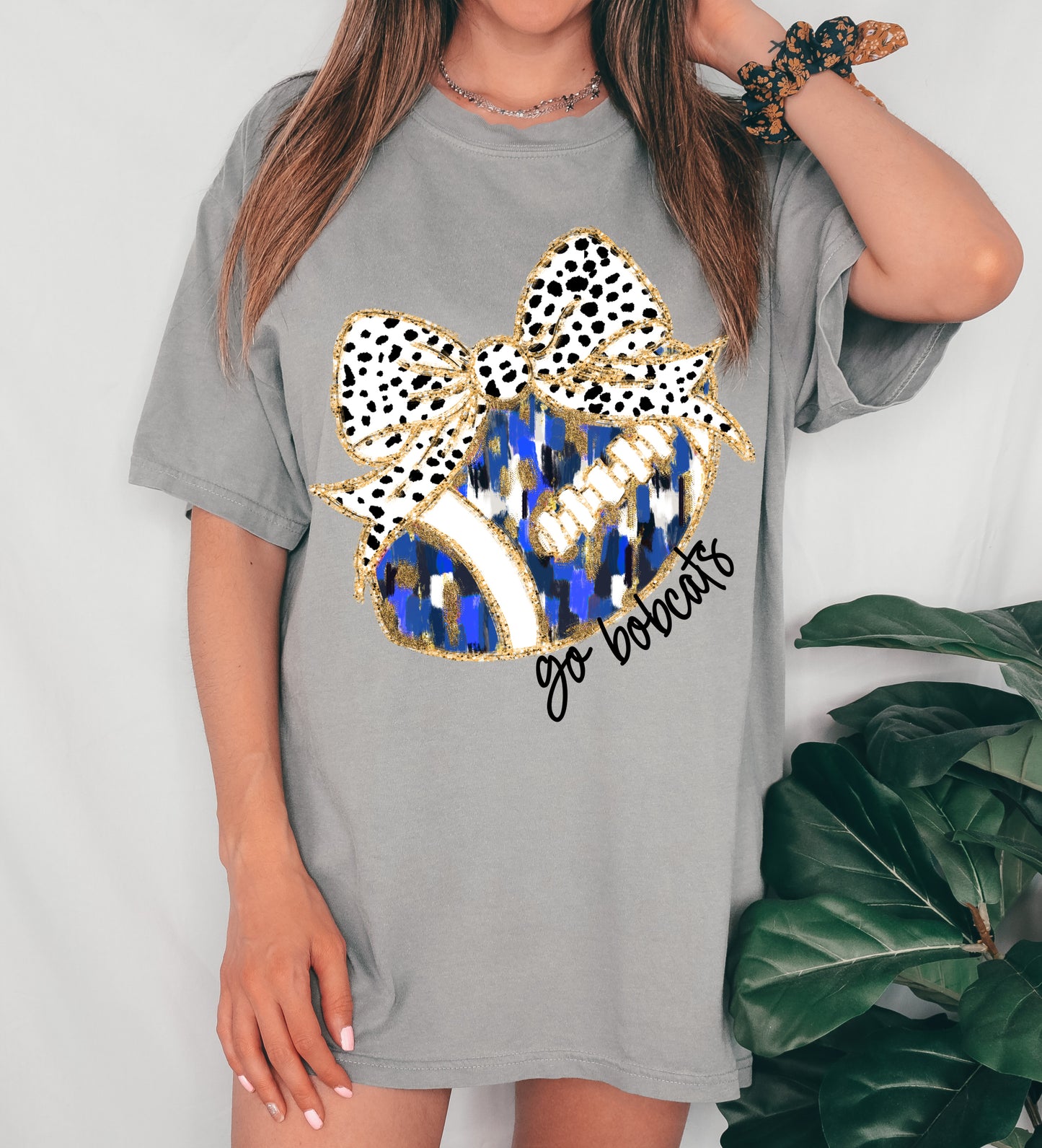 Comfort Colors or Bella Canvas Go Bobcats Football Shirt/ Youth and Adult Sizes/ Faux Glitter