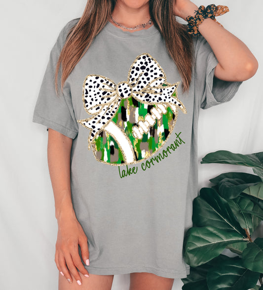 Comfort Colors or Bella Lake Cormorant Football Bow Tee / Lake Cormorant -Desoto County Schools / Mississippi School Shirt