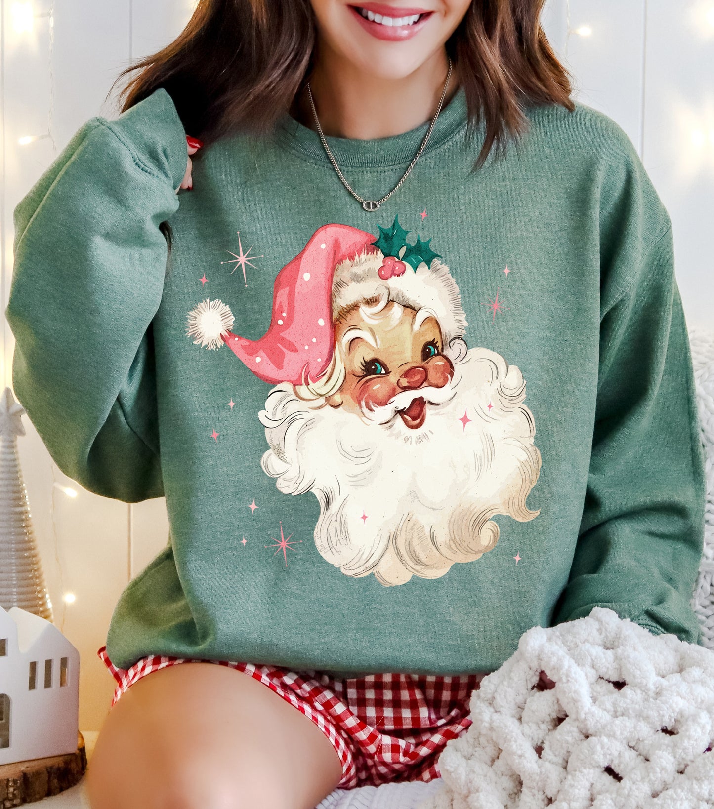 Pink Santa Retro Gildan or Bella Christmas Sweatshirt/ Holiday Sweatshirt/ Adult Sizes