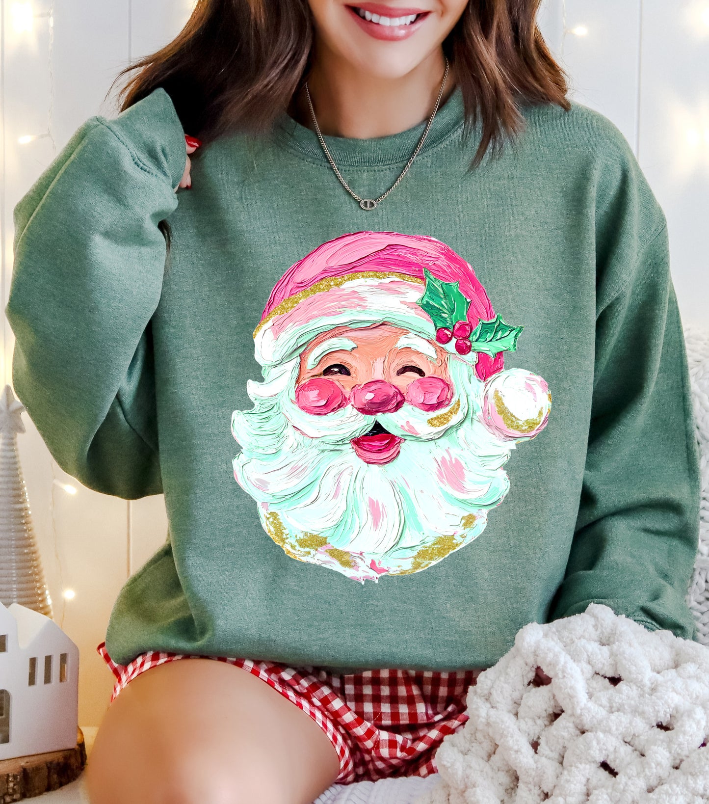 Painted Look -Santa Retro Gildan or Bella Christmas Sweatshirt/ Holiday Sweatshirt/ Adult Sizes