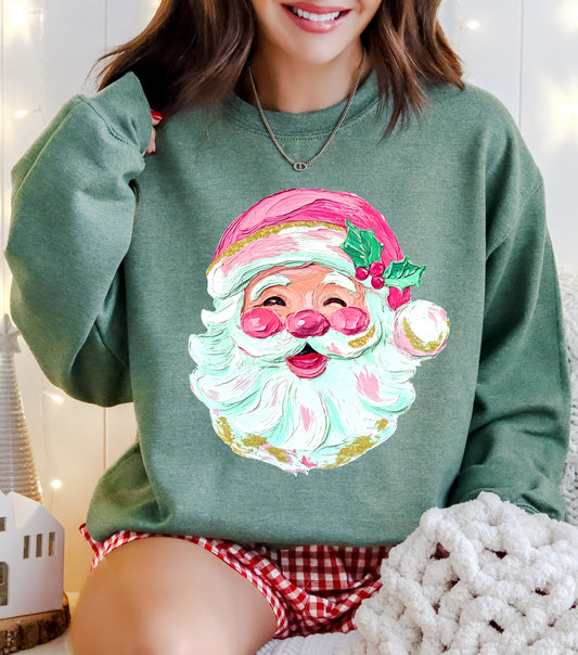 Painted Look -Santa Retro Gildan or Bella Christmas Sweatshirt/ Holiday Sweatshirt/ Adult Sizes