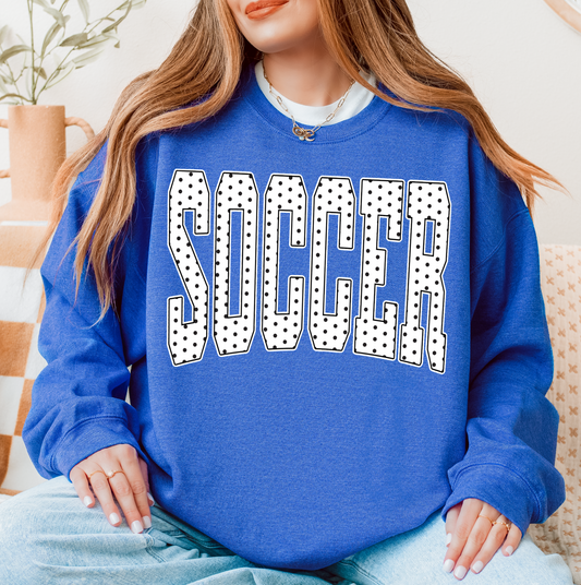 Gildan or Bella Canvas Soccer Polka Dot Sweatshirt/ Youth and Adult Sizes