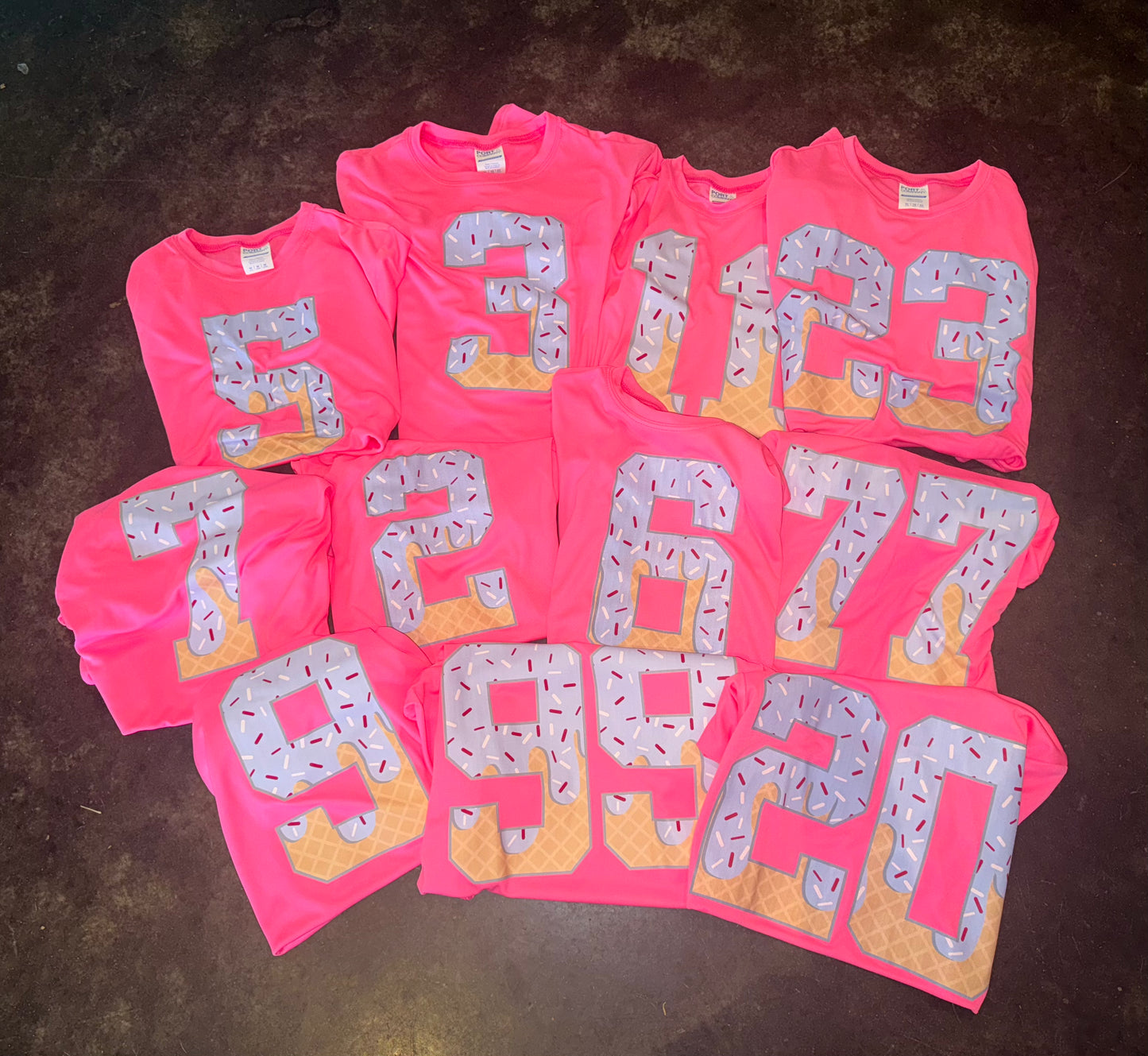 Neon Pink Dri-Fit Custom Ice Cream Drip Number Baseball or Softball Shirt