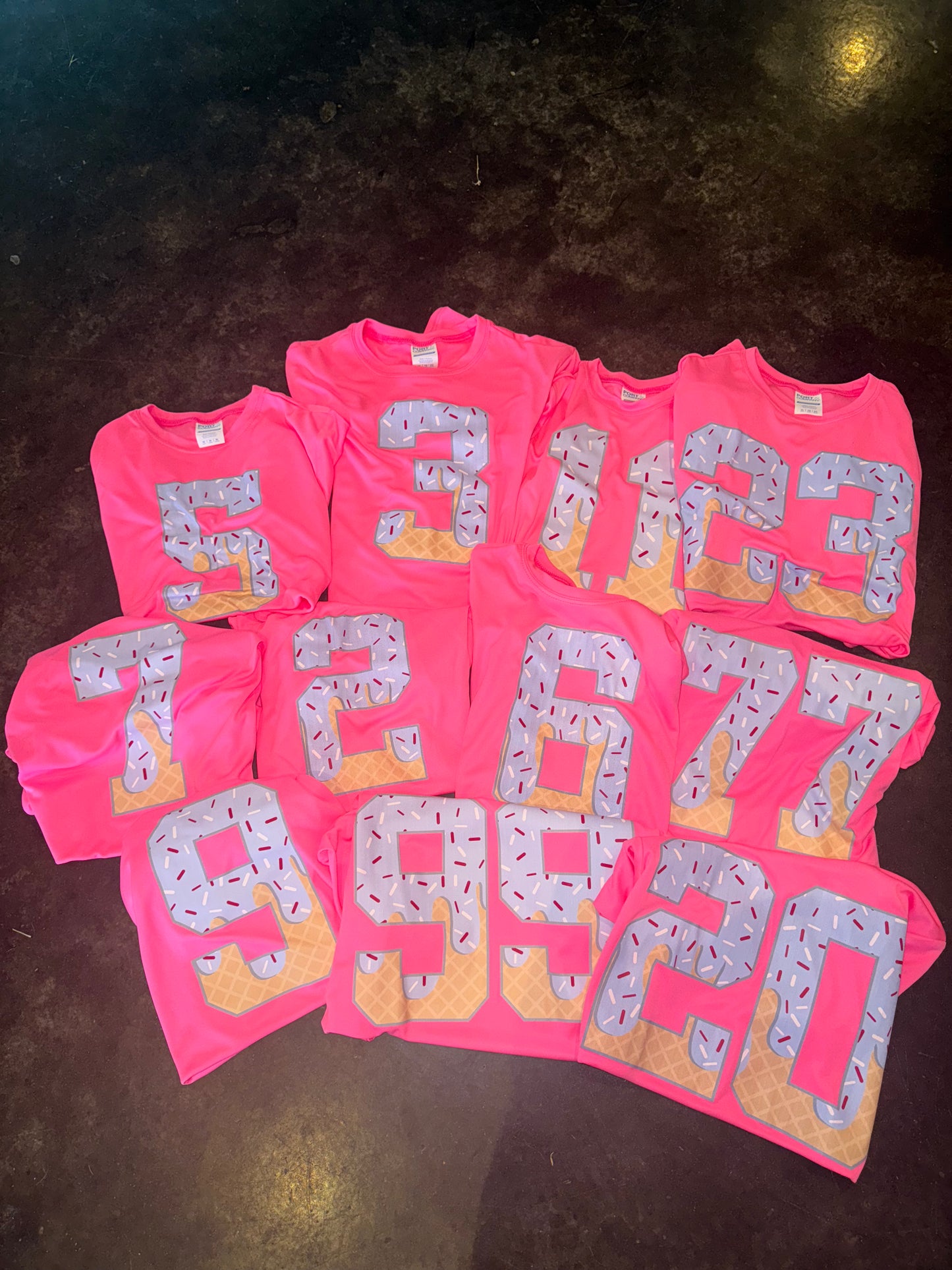 Neon Pink Dri-Fit Custom Ice Cream Drip Number Baseball or Softball Shirt