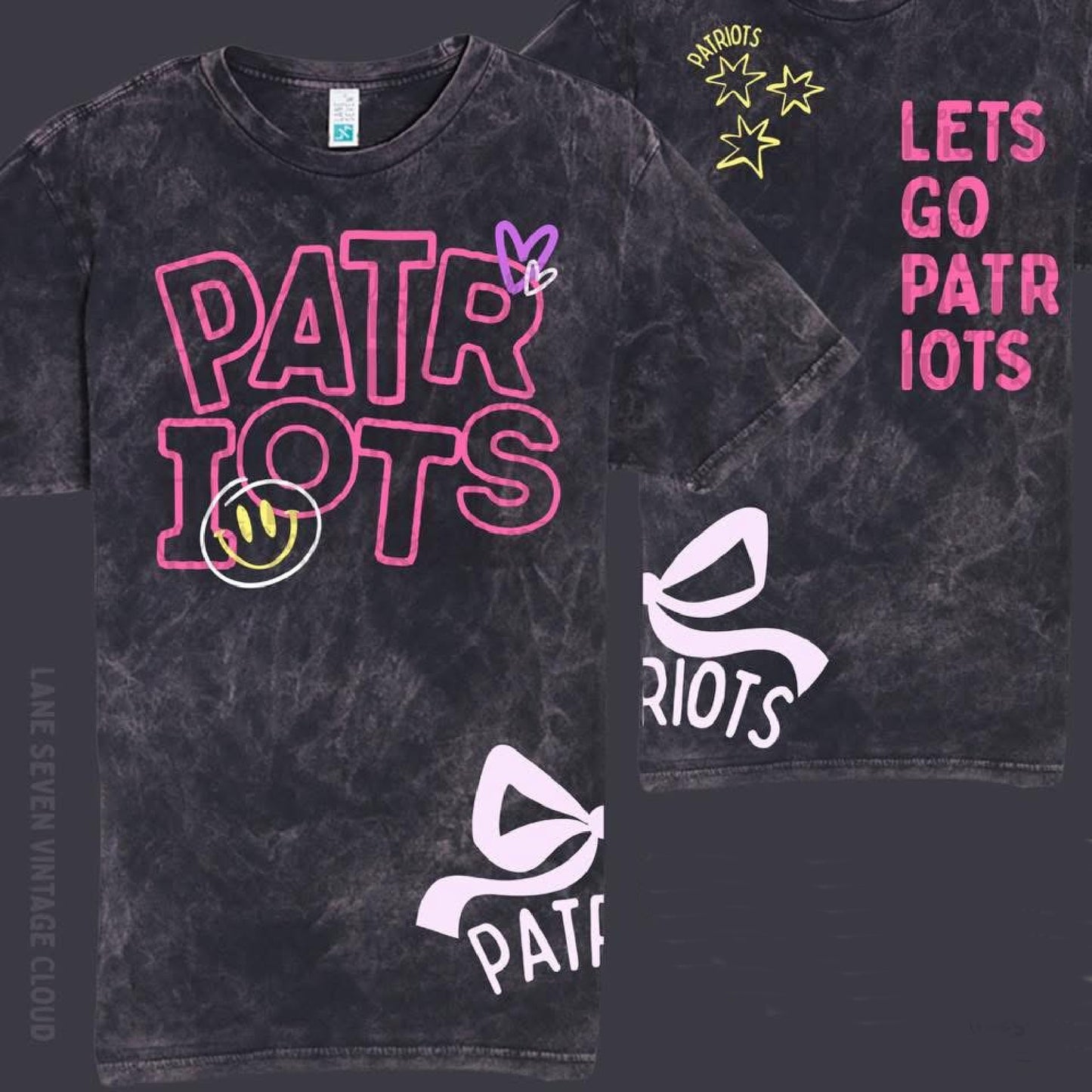 Acid Washed Patriots Spirt Wear/ Youth and Adult Sizes - Front/Back Printed