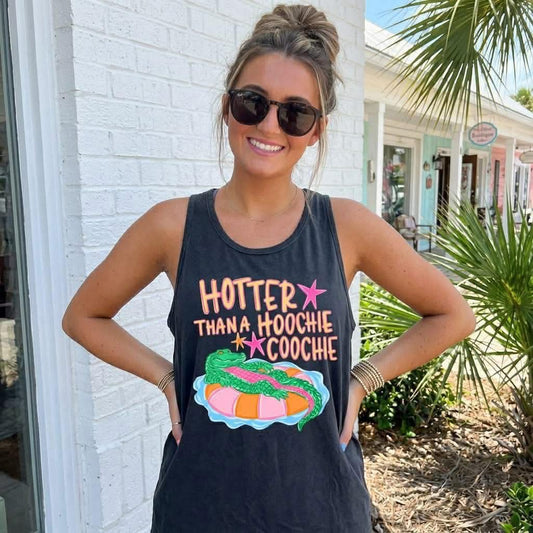 Comfort Colors Hotter Than A Hoochie Coochie Gator Summer Tank/ Summer Beach Cover Up Vacation Summer Tanks
