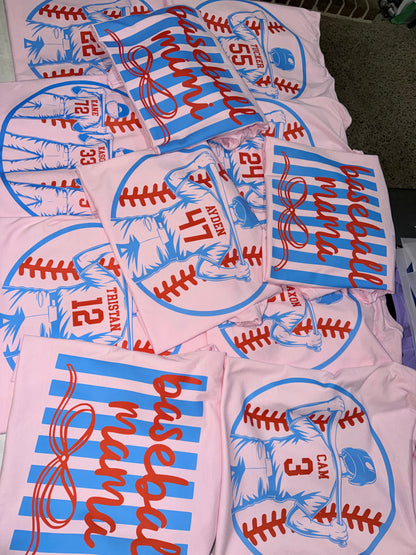 Comfort Colors Baseball Mom/Mimi Personalized Front and Back Shirts