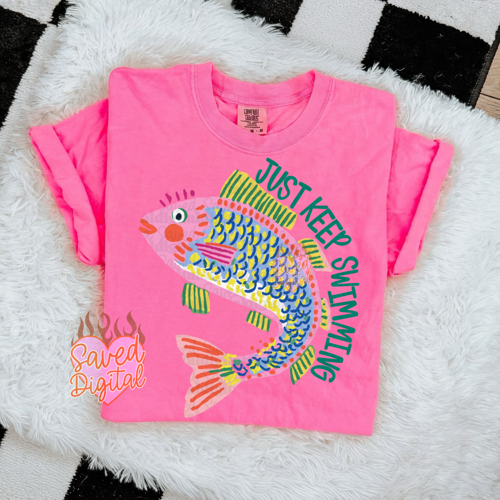 Sweet Summertime Drop - Comfort Colors Just Keep Swimming Tee/ Youth and Adult Sizes