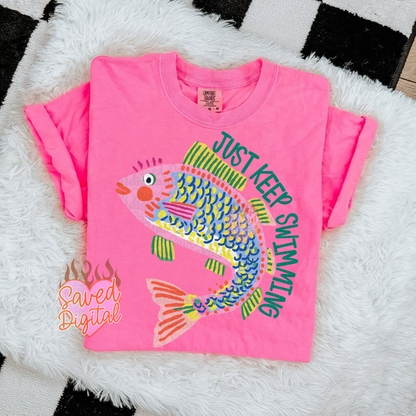 Sweet Summertime Drop - Comfort Colors Just Keep Swimming Tee/ Youth and Adult Sizes