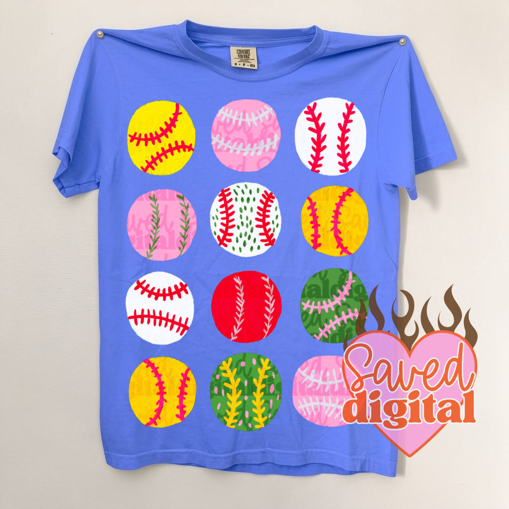 Sweet Summertime Drop - Comfort Colors Cute Baseballs Tee/ Youth and Adult Sizes