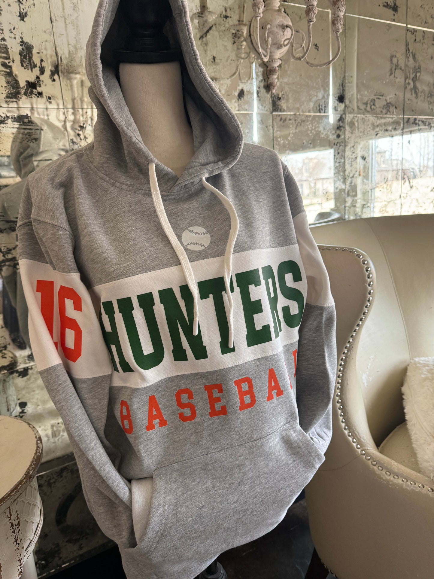 Wow Factor Themed/  Custom Personalized Baseball Design J. America - Varsity Fleece Colorblocked Hooded Sweatshirt Hoodie