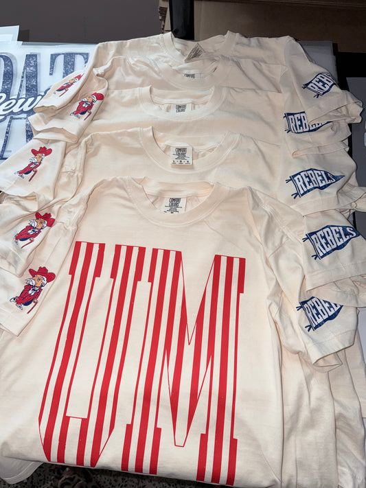 Custom Comfort Colors Ole Miss Spirit Wear Shirts/ Custom Boxy Crops- With Stripe