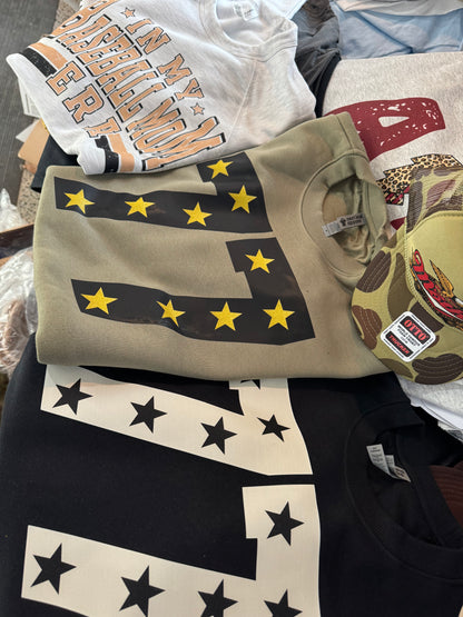 Custom Spirit Shirts - All Sports - Numbers with Faux Glitter Stars/ Comfort Colors or Bella Canvas Options
