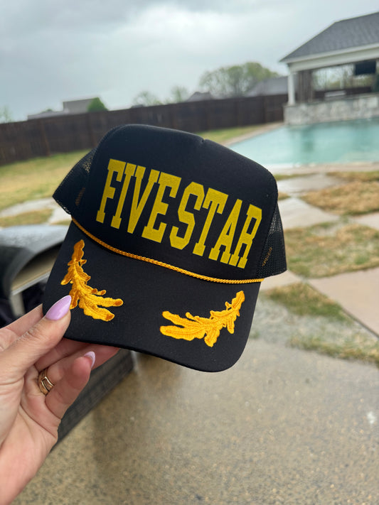 Five Star Hat/ Custom Baseball Name Hat/ Captain Hat with Leaves