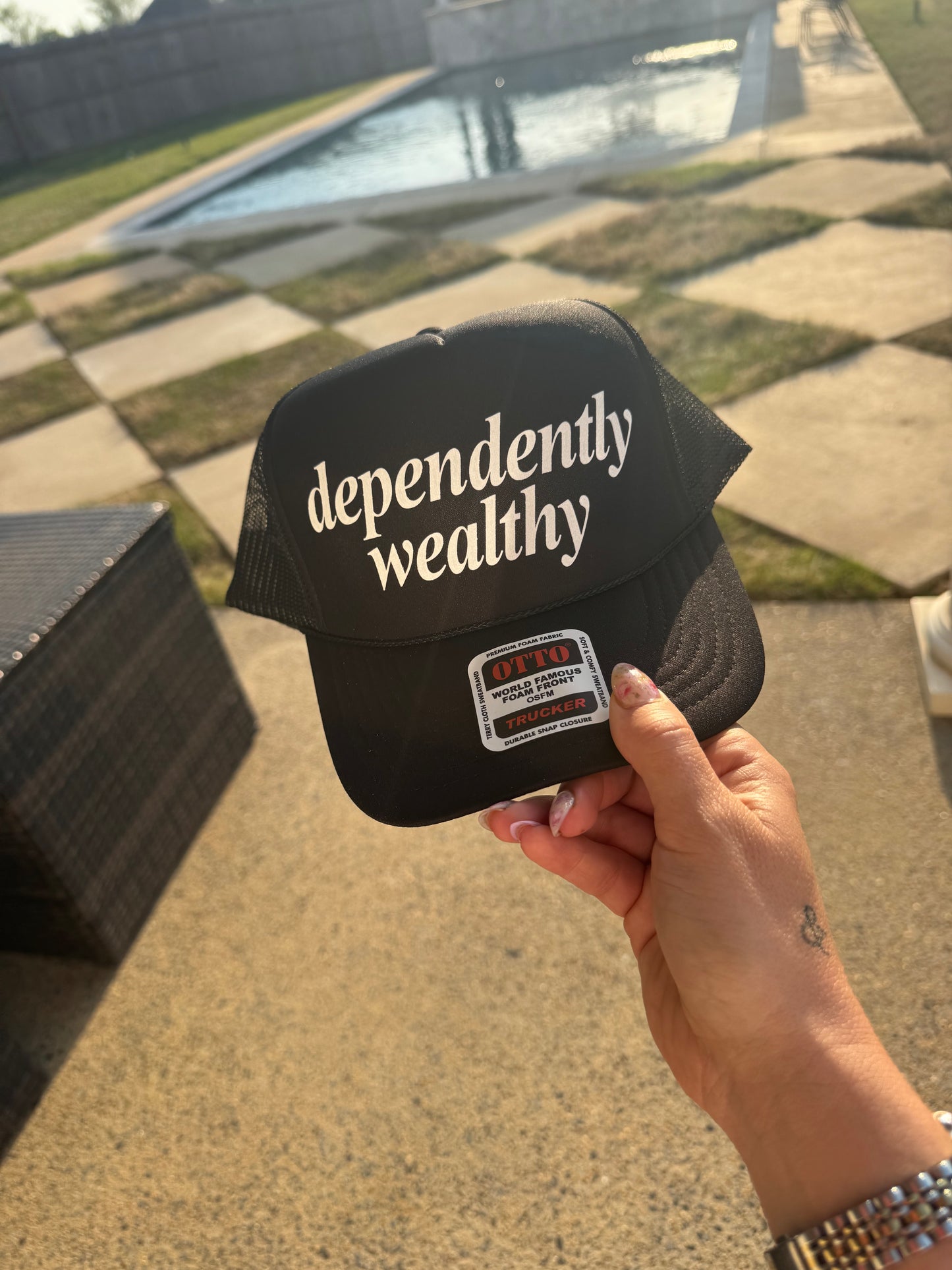 Dependently Wealthy Funny Trucker Hat/ Funny Gifts/ Trucker Cap/ Vacation Hats/Multiple Colors