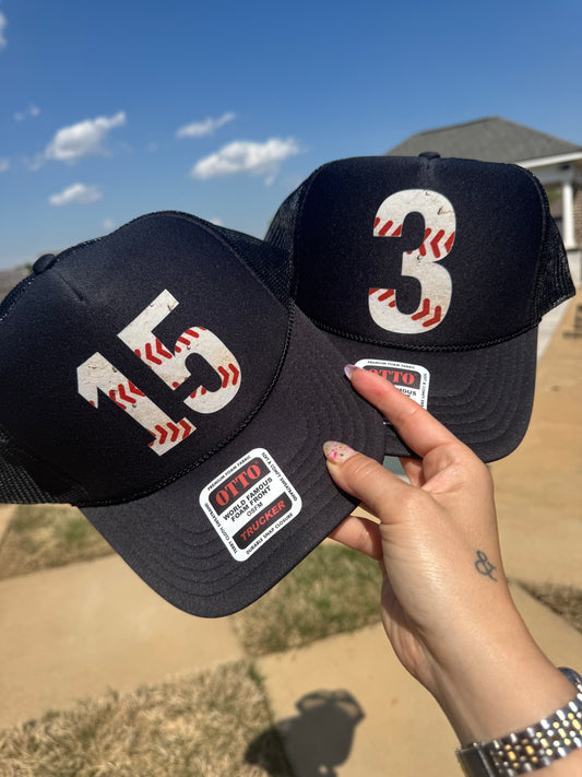 Baseball Number Printed Trucker Hat/ Any Number/ Custom Baseball Hat/ Multiple Colors