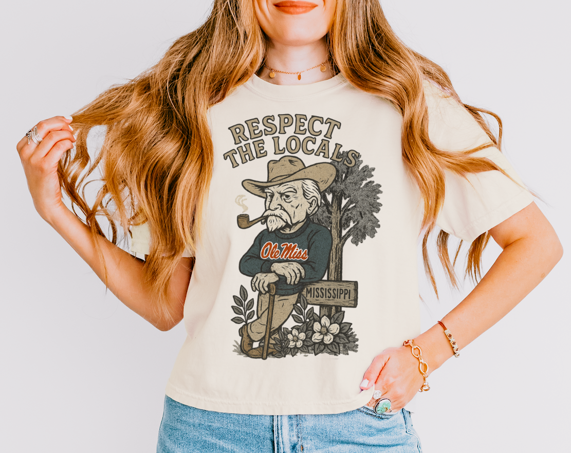 Cropped Comfort Colors Respect The Locals Ole Miss Tee - Mississippi Tee / Rebel Shirt/  Adult Sizes