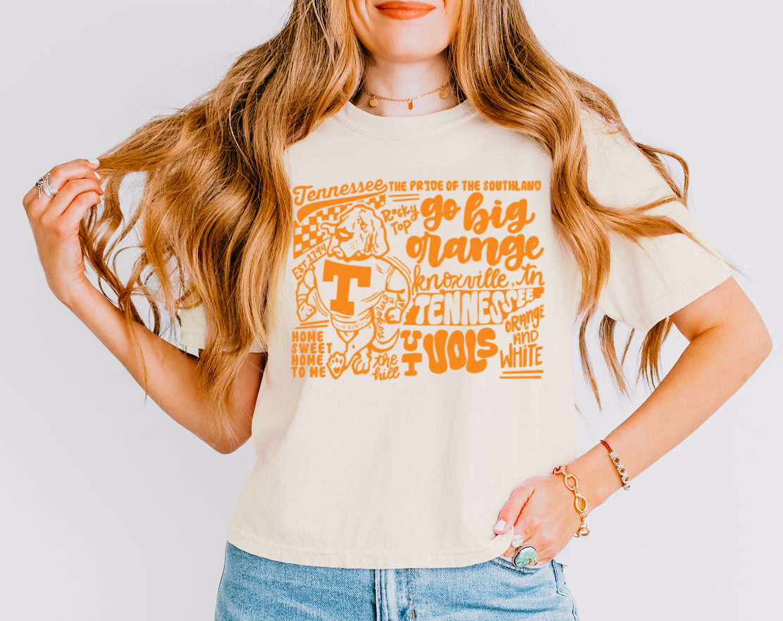 Ivory Comfort Colors Vols Tee/ Crop or Full Length Option