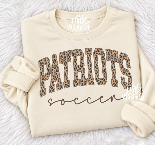 Bella or Gildan Patriots Lewisburg Leopard Print Soccer Sweatshirt / Youth and Adult Sizes/ Lewisburg -Desoto County Schools