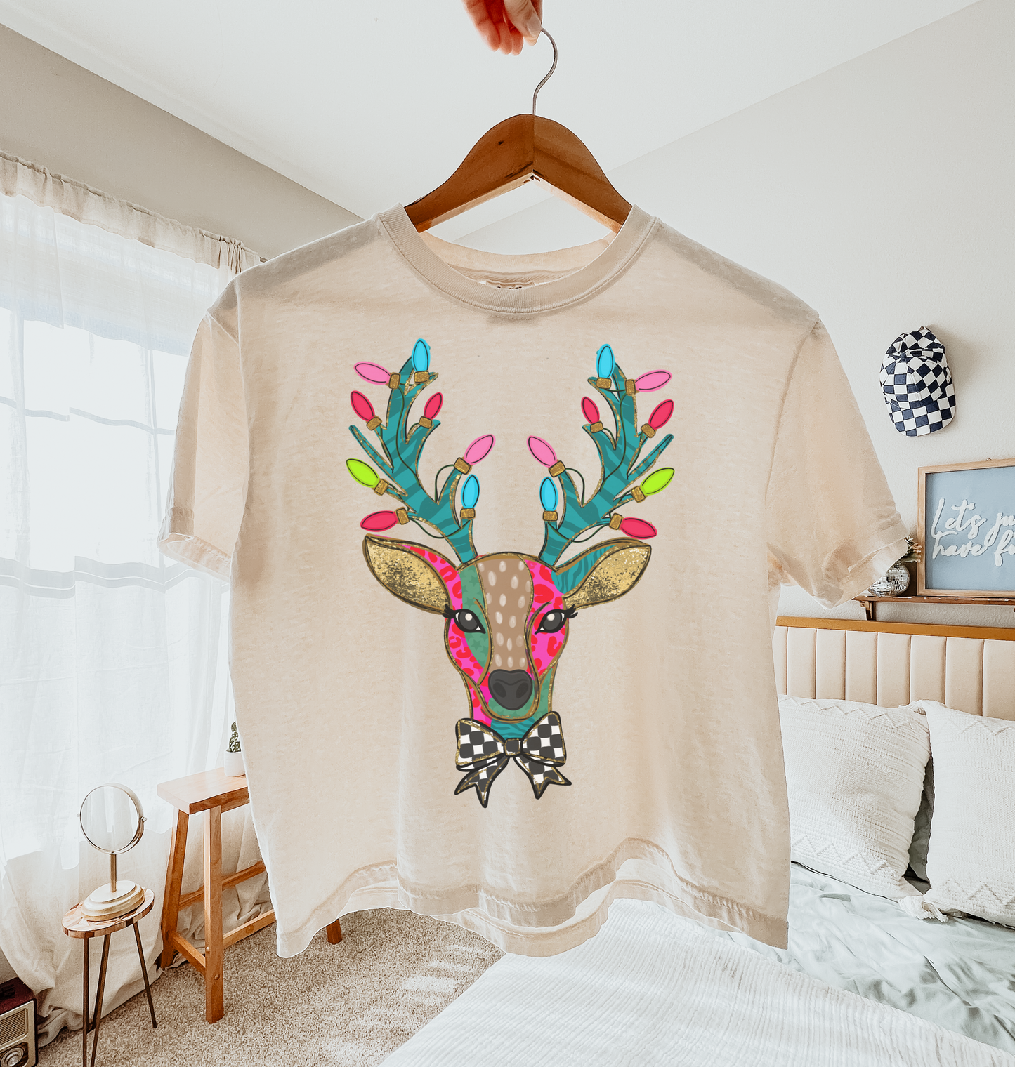 Boxy Crop Christmas Reindeer Faux Glitter Tee/ Adult Sizes