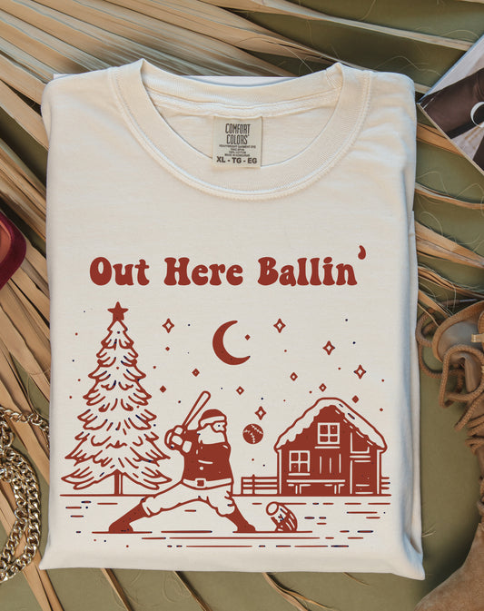 Comfort Colors or Bella Canvas Out Here Ballin' Christmas Santa Baseball Shirt/ Youth and Adult Sizes