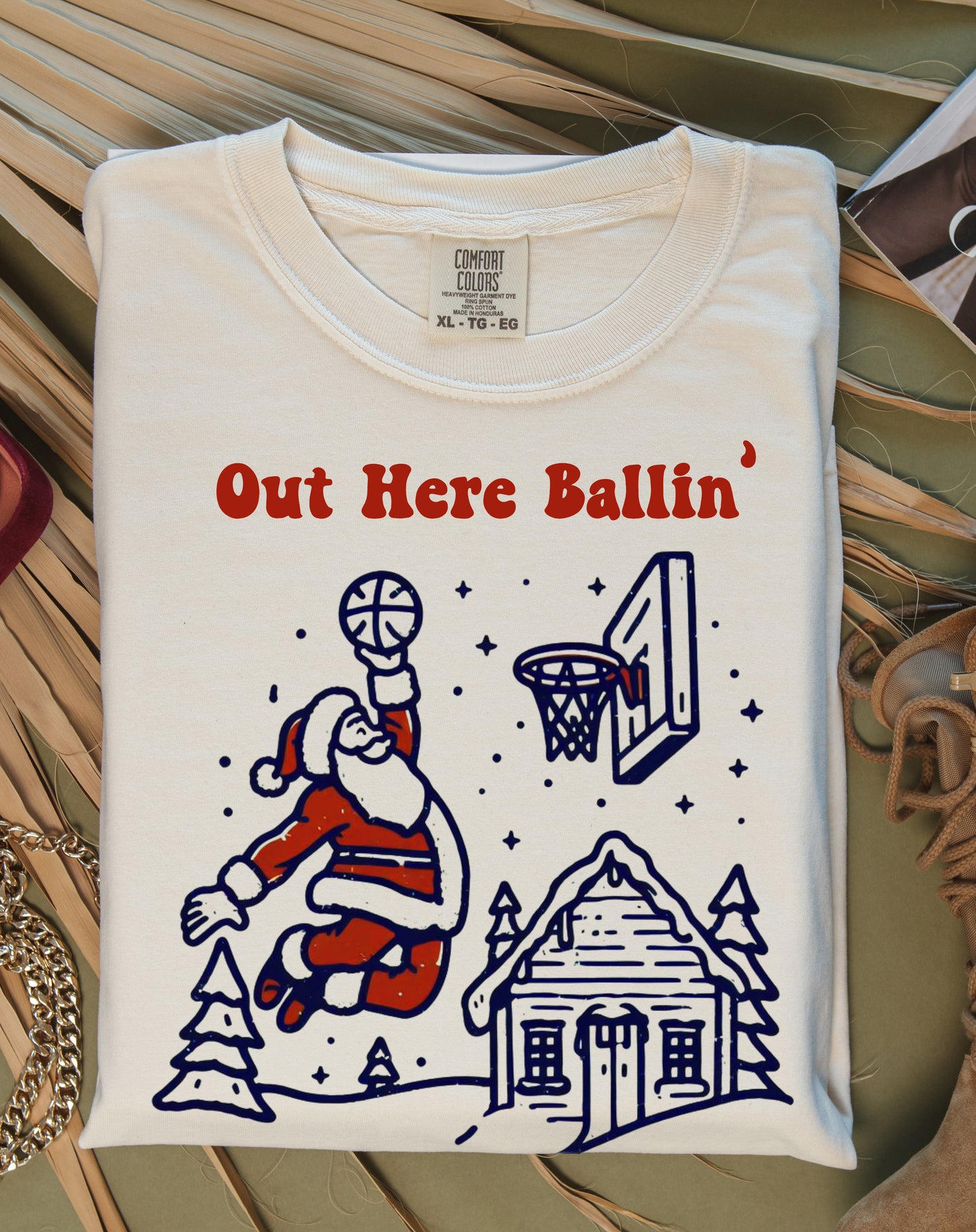Comfort Colors or Bella Canvas Out Here Ballin' Christmas Santa Basketball Shirt/ Youth and Adult Sizes
