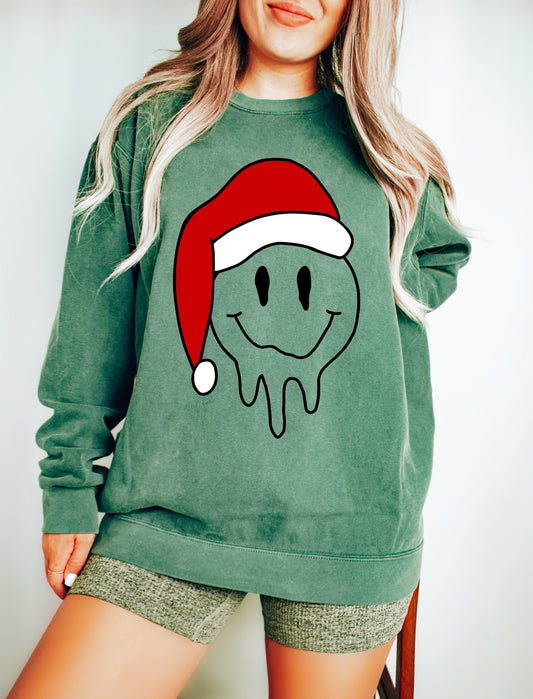 Comfort Colors Smiley Drip Sweatshirt/ Christmas Sweatshirt/ Adult Sizes