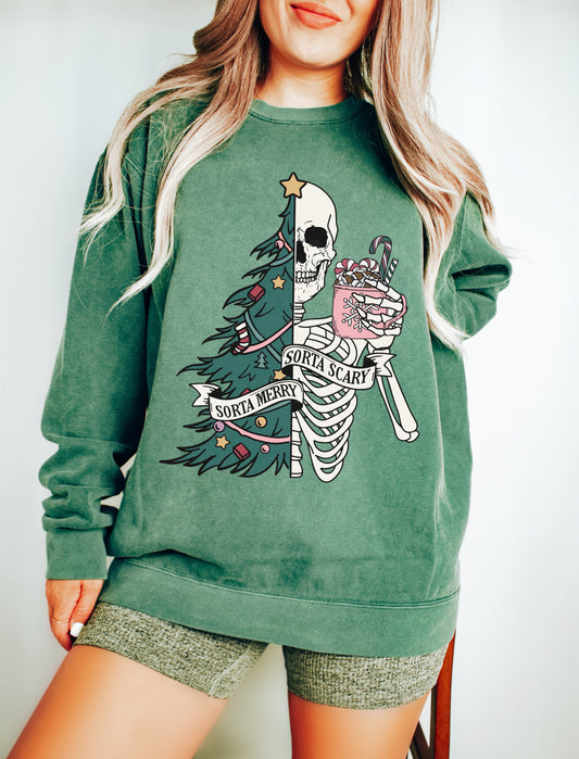 Comfort Colors Sorta Merry Sorta Scary Sweatshirt/ Christmas Sweatshirt/ Adult Sizes