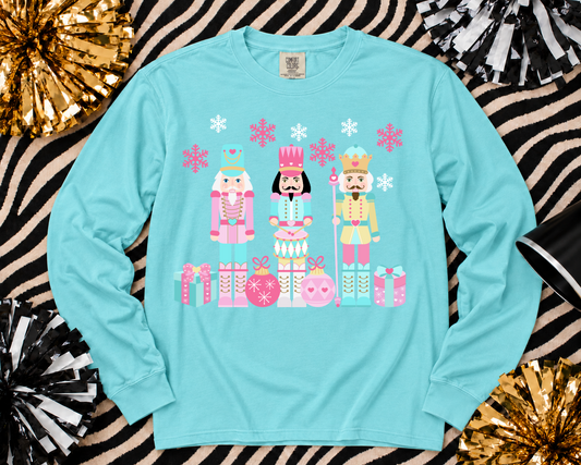 Comfort Colors Long Sleeve Pastel Nutcrackers Tee/ Adult Sizes in Chalky Mint