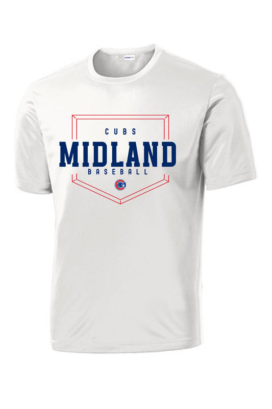 White Dry Fit or Bella Canvas Midland Cubs Tee Home Plate