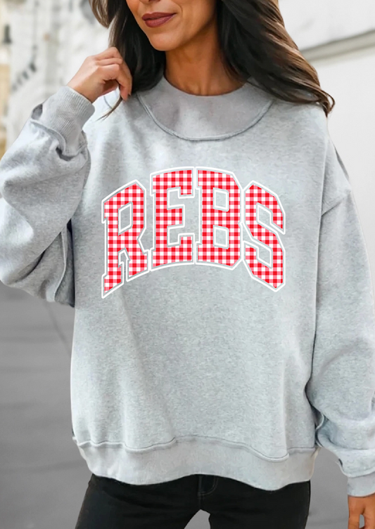 Gray Rebs Gingham Print Mockneck / Adult Sizes S-XL