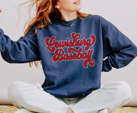 Navy Bella, Comfort Colors, or Gildan Lewisburg Baseball Sweatshirt/Youth and Adult Sizes