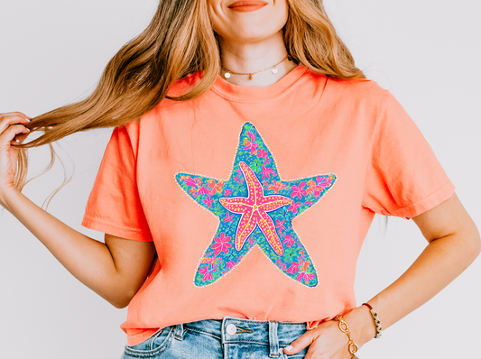 Boxy Crop Comfort Colors Starfish Tee/ Summer Vacation Tee/ Cover Up