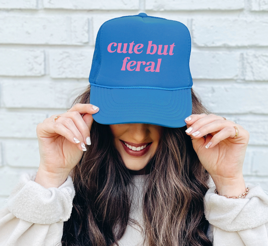 Cute But Feral Funny Trucker Hat/ Summer Trucker Hats/ Pool Hats / Vacation Trucker Hat