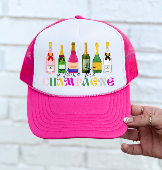 Blame the Champagne Trucker Cap/ Girls Trip Hat/ Vacation Hat