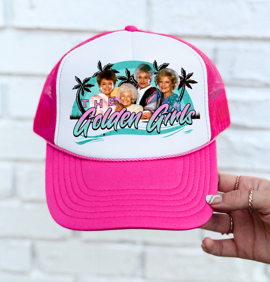 Golden Girls Trucker Cap/ Girls Trip Hat/ Vacation Hat/ Pink and White