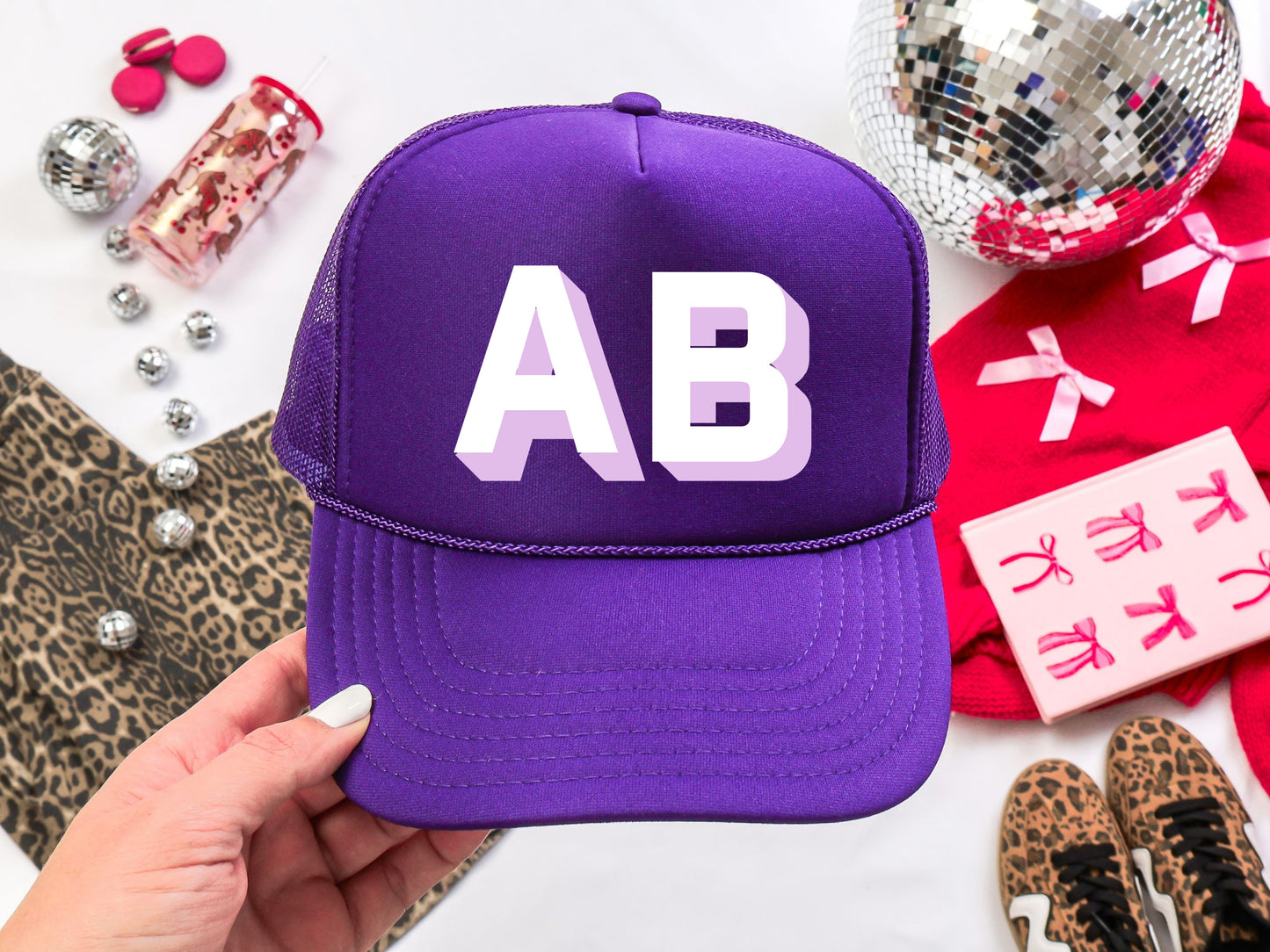 Custom Shadow Monogram Preppy Trucker Hat /Gifts for Her / Many Color Options