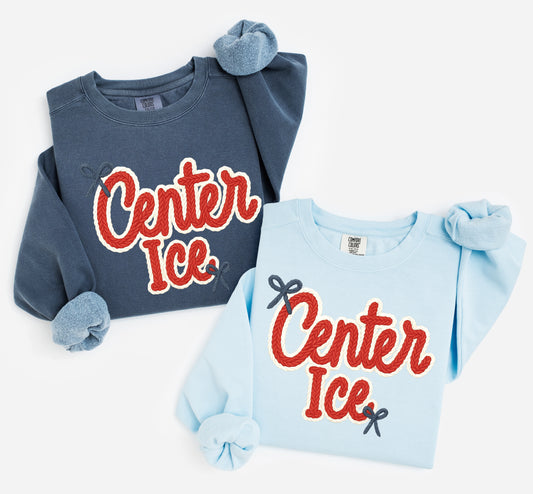 Center Ice Comfort Color Brand Faux Yarn Sweatshirt/ Adult Sizes - Youth Sizes will be Gildan Brand