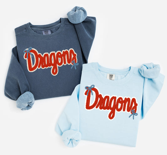 Dragons Comfort Color Brand Faux Yarn Sweatshirt/ Adult Sizes - Youth Sizes will be Gildan Brand