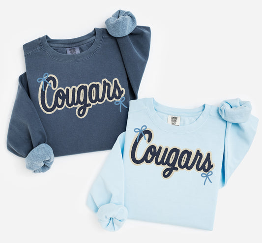 Cougars Comfort Color Brand Faux Yarn Sweatshirt/ Adult Sizes - Youth Sizes will be Gildan Brand