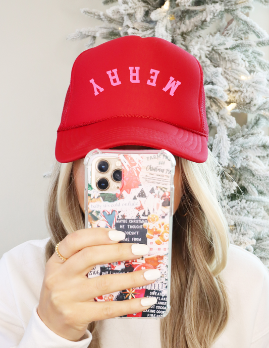 Red Merry Trucker Hat/ Funny Trucker Hat/ Christmas Trucker Hat