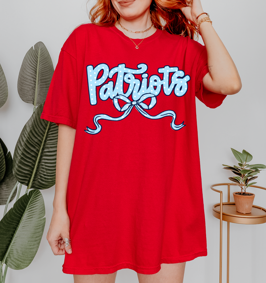 Bella or Comfort Colors Patriots Polka Dot Bow Shirt/ Lewisburg Patriots /Youth and Adult Sizes