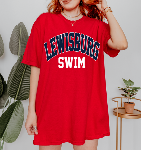 Red Bella or Comfort Colors Lewisburg Swim Shirt/ Lewisburg Patriots Shirt/ Lewisburg Patriots /Youth and Adult Sizes