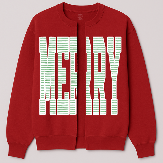 Custom MERRY Sweatshirt Cardigan - Oversized Christmas Print/ Merry Christmas Design