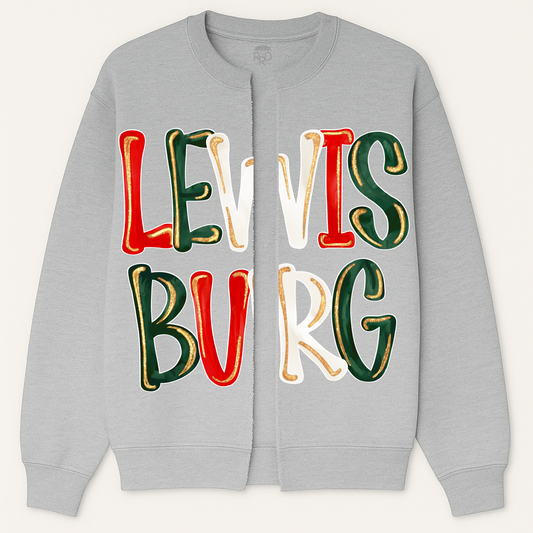 Custom Lewisburg Christmas Sweatshirt Cardigan - Oversized Print/ Merry Christmas School Spirit Design