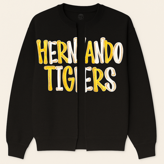 Hernando Tigers Custom Sweatshirt Cardigans - Oversized Print - Option of Additional Personalization on Back and Sleeves