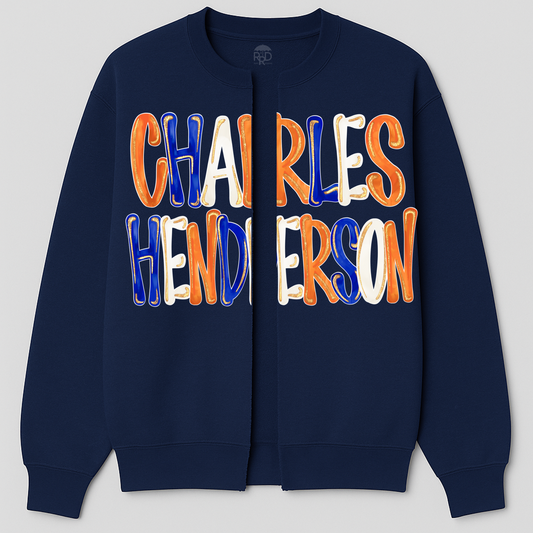 Charles Henderson Custom Sweatshirt Cardigans - Oversized Print - Option of Additional Personalization on Back and Sleeves