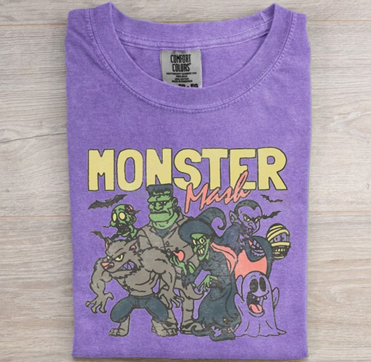 Purple Comfort Colors or Bella Canvas Monster Mash Halloween Tee/ Vintage Retro Halloween Shirts/Youth and Adult Sizes