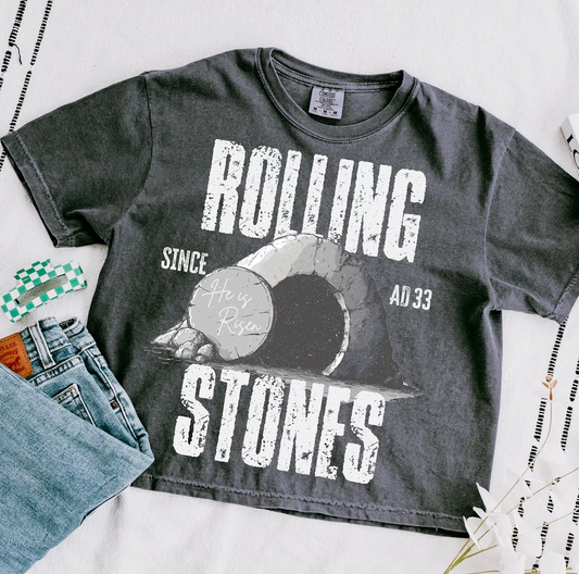 Boxy Crop Comfort Colors Rolling Stone He Is Risen Tee/ T Adult Sizes